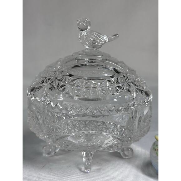 Hofbauer Byrdes Bird Finial Lead Crystal Candy Dish Trinket Box And SM Ornament - Picture 2 of 12
